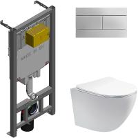 Комплект унитаза Aquatek Европа AQ1900-00 с сиденьем микролифт и инсталляцией Jacob Delafon E29025-NF+E4316-CP с клавишей смыва Хром