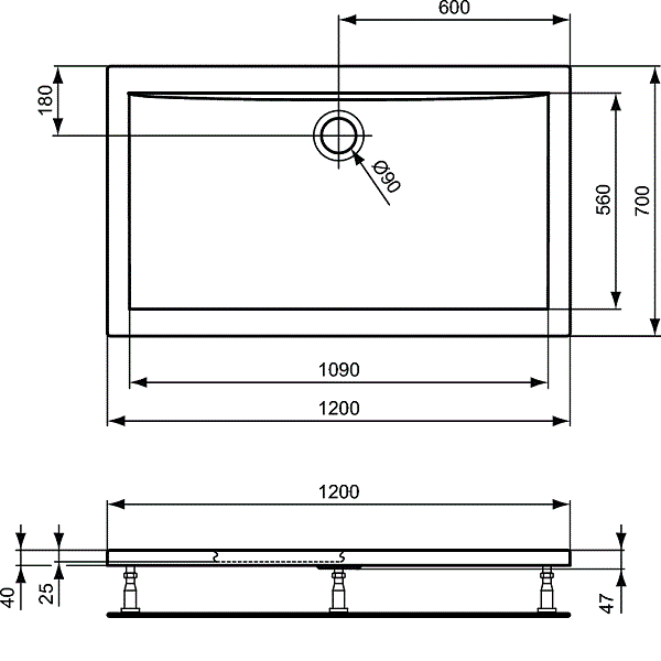 душевой поддон 120×70 см ideal standard k193601 ultraflat