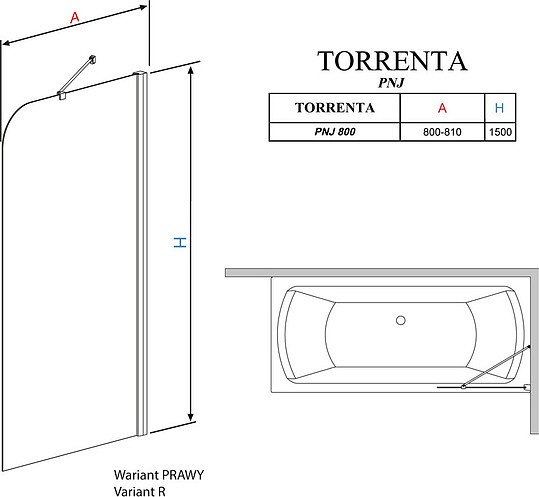 шторка для ванны radaway torrenta pnj 80 r графитовое