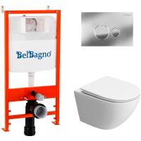 Комплект унитаза с инсталляцией BelBagno Uno-Tor BB5177CH-TOR/SC/BB026/BB081CR с сиденьем Микролифт и клавишей смыва Хром глянцевый