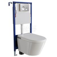 Комплект унитаза биде с инсталляцией RGW SW-70 63420270-01 с сиденьем микролифт и клавишей смыва Хром
