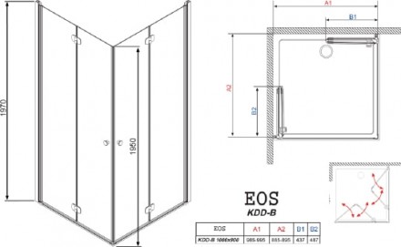 душевой уголок radaway eos kdd-b 100x90 прозрачное стекло
