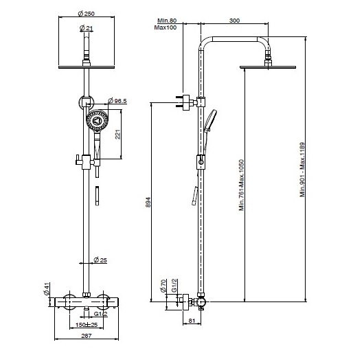 душевая система fima carlo frattini shower column f4285/r259ns цвет черный матовый