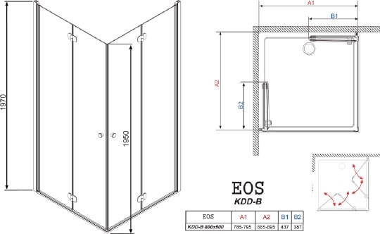 душевой уголок radaway eos kdd-b 80x90 прозрачное стекло