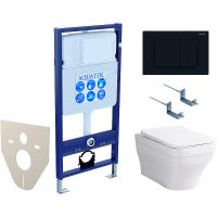 Комплект унитаза с инсталляцией Aquatek Set Aquatek Амадео cm-012 4в1 с сиденьем микролифт и Черной матовой клавишей смыва