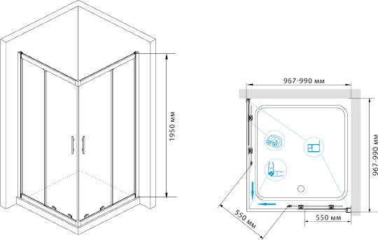 душевой уголок rgw hotel ho-31 100×100 профиль хром, стекло прозрачное