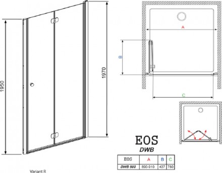 дверь для душевой кабины в нишу radaway eos dwb 90 интимато r
