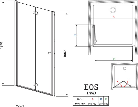 дверь для душевой кабины в нишу radaway eos dwb 70 интимато l