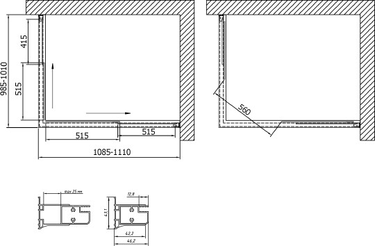 душевой уголок vegas glass za-f 110*100 08 02 профиль глянцевый хром, стекло шиншилла