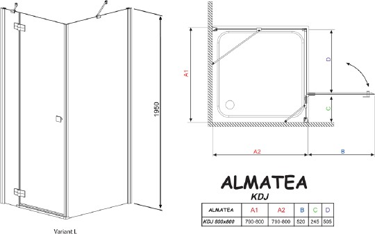душевой уголок radaway almatea kdj 100 r×100 прозрачное