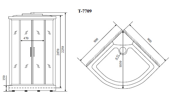 душевая кабина timo lux t-7709(new) 90х90