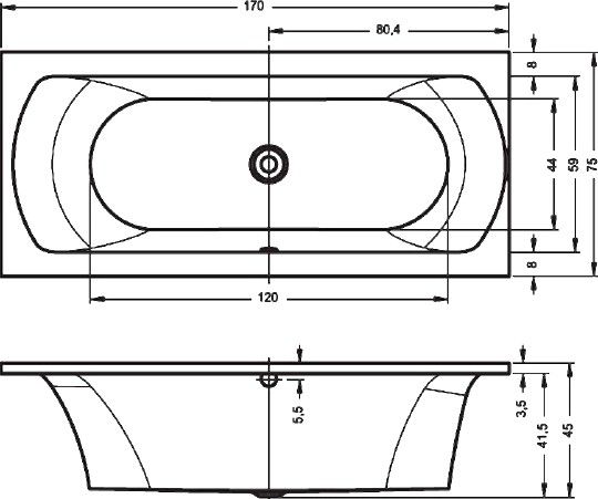 акриловая ванна riho lima 170x75 b051001005 (bb4400500000000) без гидромассажа