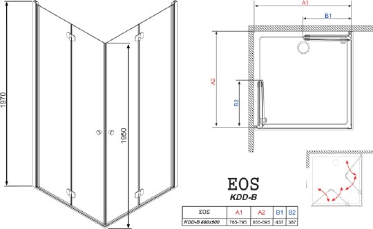 душевой уголок radaway eos kdd-b 90×90 прозрачное стекло