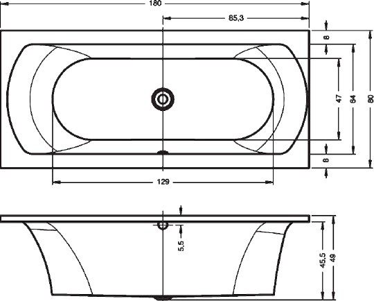 акриловая ванна riho lima 180x80 b052001005 (bb4600500000000) без гидромассажа