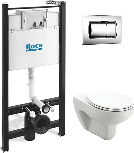Комплект унитаза с инсталляцией Roca Victoria 893100000 с сиденьем микролифт и с клавишей смыва Хром глянцевый