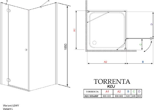 душевой уголок radaway torrenta kdj 90 l×90 прозрачное