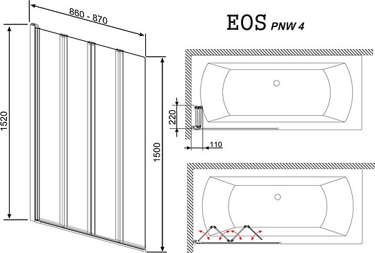 шторка на ванну radaway eos pnw4 85 см 205401-101