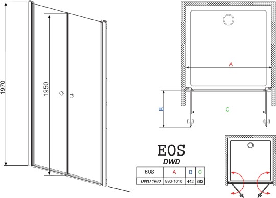 дверь для душевой кабины в нишу radaway eos dwd 100 прозрачное стекло