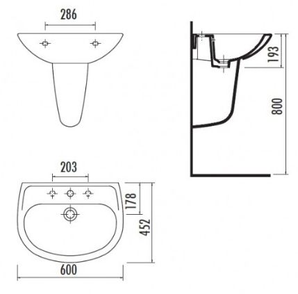 раковина подвесная creavit sedef sd060(sd060.250.00) 45*60 см