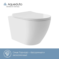 Унитаз подвесной Aqueduto OVO Plus OVOT0210 безободковый, Tornado, с сиденьем микролифт, белый глянец