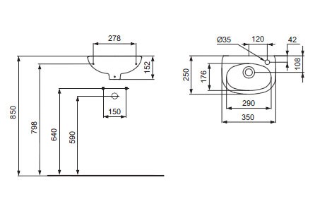 раковина подвесная ideal standard ecco w407901 r 35 см