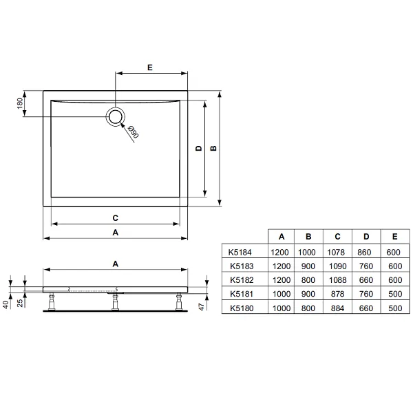 душевой поддон 120×80 см ideal standard k518201 ultraflat