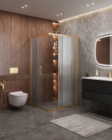 Душевой уголок Cezares Molveno MOLVENO-AH-21-90+20-P-BORO 110x90 см, профиль золотой матовый, стекло текстурное