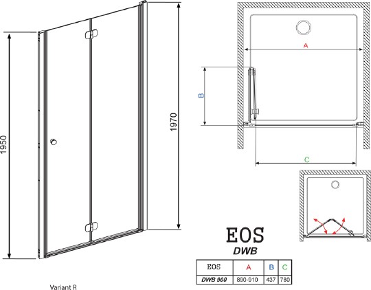 дверь для душевой кабины в нишу radaway eos dwb 90 прозрачное стекло r