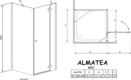 душевой уголок radaway almatea kdj 100 r×100 графитовое