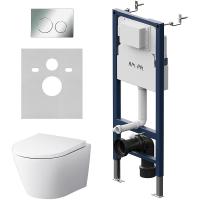 Комплект унитаза с инсталляцией AM.PM Sense FlashClean IS90151.741701 с сиденьем микролифт и клавишей смыва Хром глянцевый