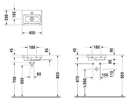 раковина полувстраиваемая duravit 2nd floor 0790400000 (40 см)