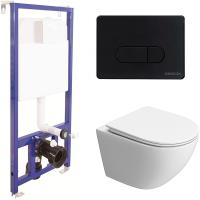 Комплект унитаза BelBagno Uno-Tor BB5177CH-TOR/SC с инсталляцией Berges Novum D5 040235 с сиденьем Микролифт и Черной матовой клавишей смыва