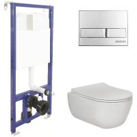 Комплект унитаза с инсталляцией Berges Ego XL Rimless 043203 с сиденьем микролифт и клавишей смыва Хром