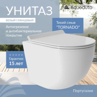 Унитаз подвесной Aqueduto Ovo OVOT0110 безободковый, торнадо, с сиденьем микролифт, белый глянец