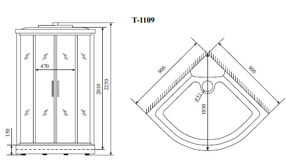 душевая кабина timo standart silver fabric t-6609sf 90х90
