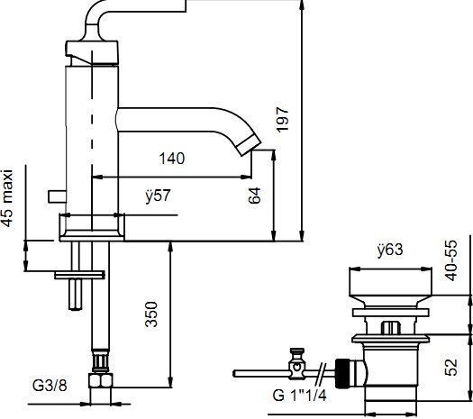 смеситель для раковины jacob delafon purist e14402-4a-cp с донным клапаном