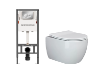 Комплект унитаза с инсталляцией Ceramica Nova New day CN3001_121001CH белый, с крышкой микролифт и кнопкой хром глянцевый