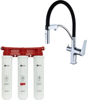 Смеситель для кухни Lemark Comfort LM3074C085 с гибким изливом, хром, черный, с фильтром Basic