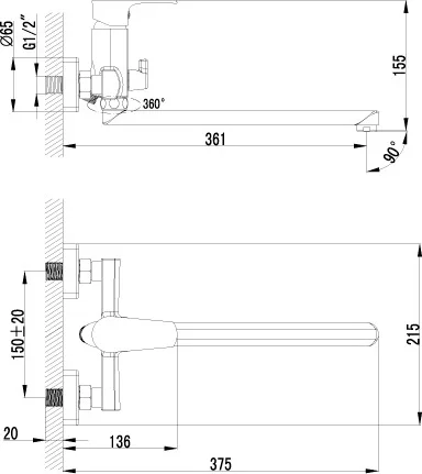 смеситель с длинным изливом для ванны lemark plus factor lm1651c