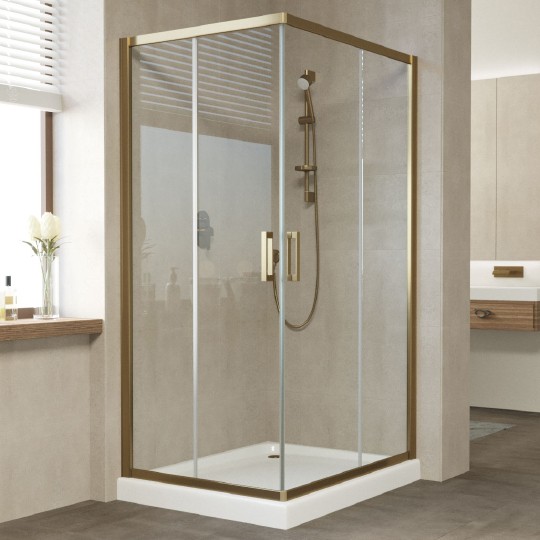 Душевой уголок Vegas Glass ZA-F 90*80 05 02 профиль бронза, стекло шиншилла