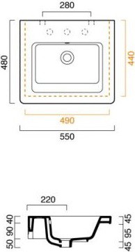 раковина накладная 55 см catalano new light 155li00, белая