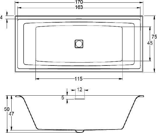 акриловая ванна riho still square 170x75 b100001005 (br0200500000000) без гидромассажа