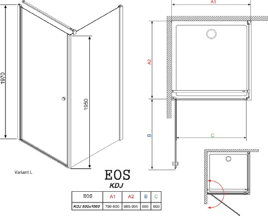 душевой уголок radaway eos kdj 80x100 интимато l