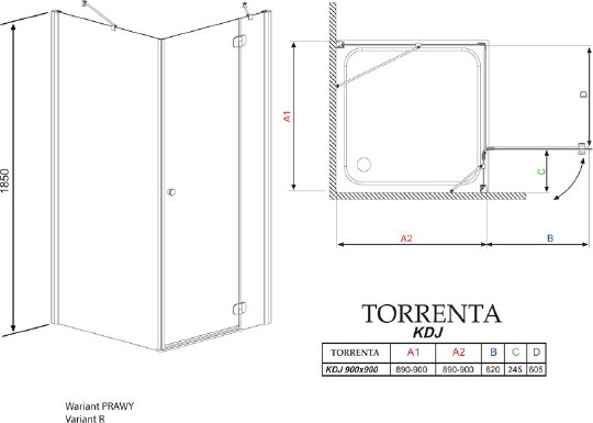 душевой уголок radaway torrenta kdj 90 r×90 прозрачное