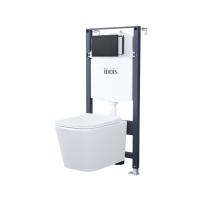 Комплект инсталляция с унитазом IDDIS Profix BASBI02i73 с кнопкой смыва, черный матовый + унитаз подвесной IDDIS Bild безободковый, с сиденьем микролифт, белый