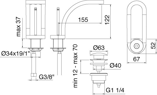 смеситель для раковины treemme philo 7010.cc