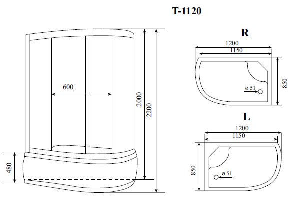 душевая кабина timo standart t-6620bfr 120х85