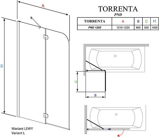 шторка для ванны radaway torrenta pnd 121 l графитовое