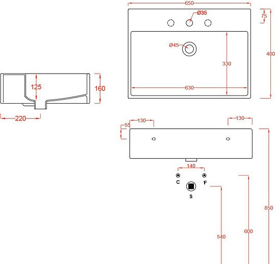 раковина накладная 65 см artceram quadro qul003 01 00, белая.
