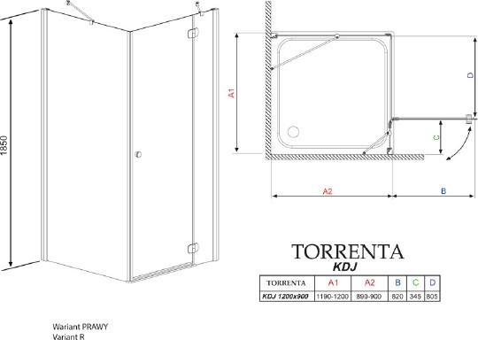 душевой уголок radaway torrenta kdj 120 r×90 графитовое
